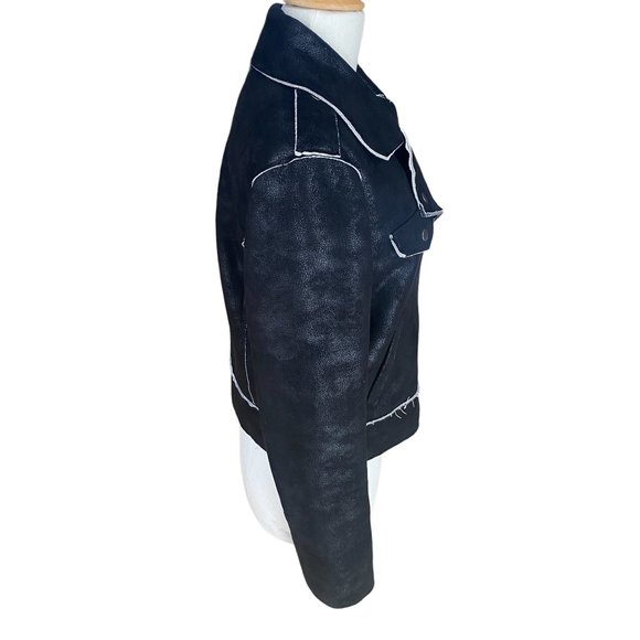 Splendid Faux Suede Moto Jacket Black Distressed Grunge Edgy Biker Y2K-M - Picture 9 of 14